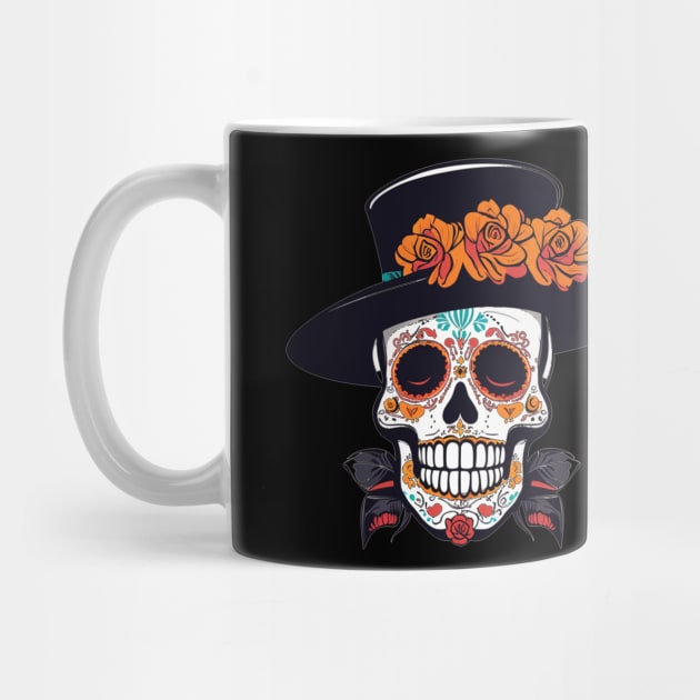 Day of the dead sugar skull in top hat Halloween design by Edgi